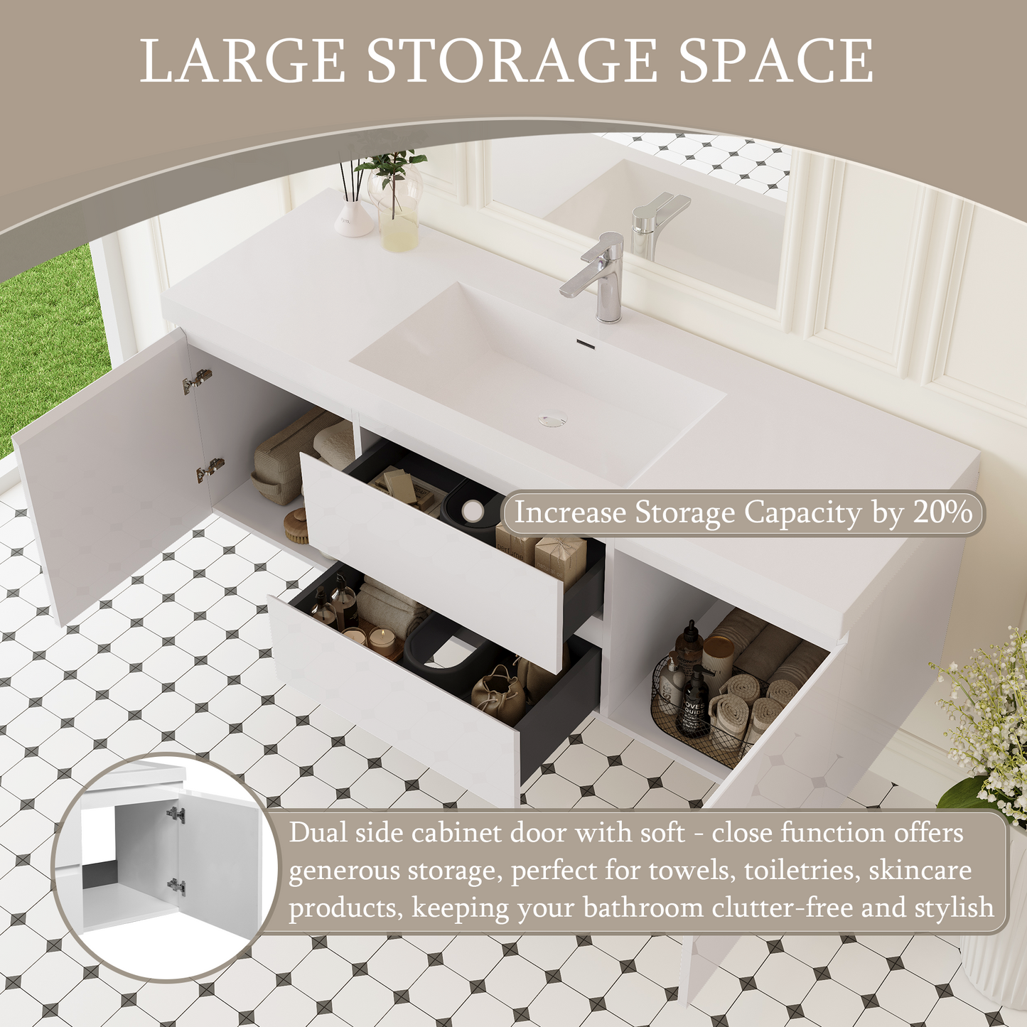 60" Angela - Floating Bathroom Vanity Single Sink Glossy White