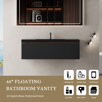48" Liner - Floating Bathroom Vanity Smoked Walnut & lnk Black