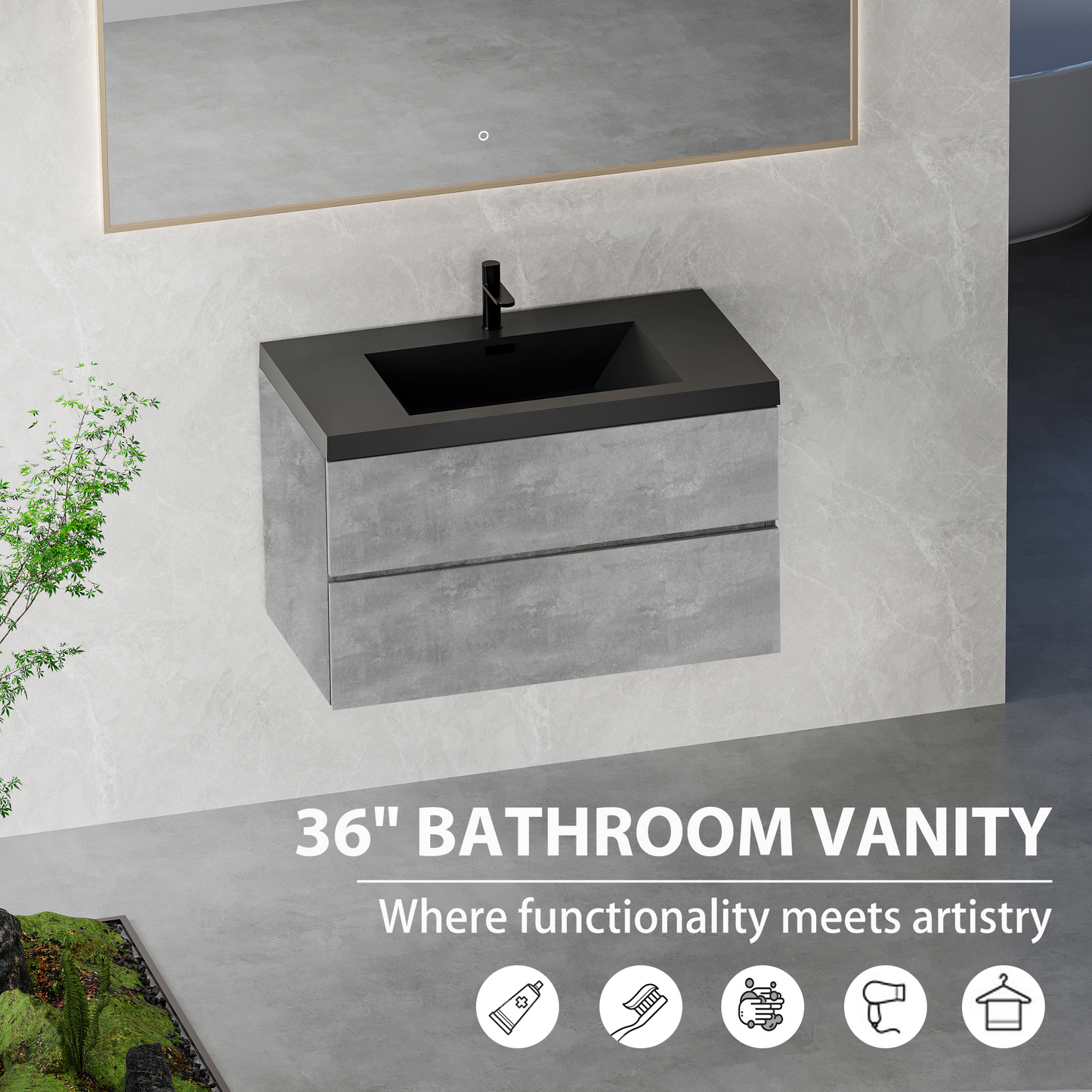 36" Edi - Modern Wall-mounted Bathroom Vanity