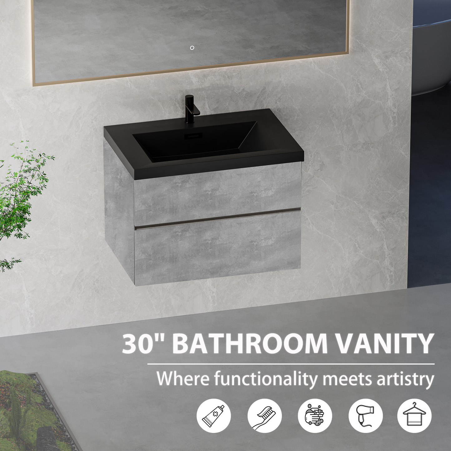 30" Edi - Modern Wall-mounted Bathroom Vanity
