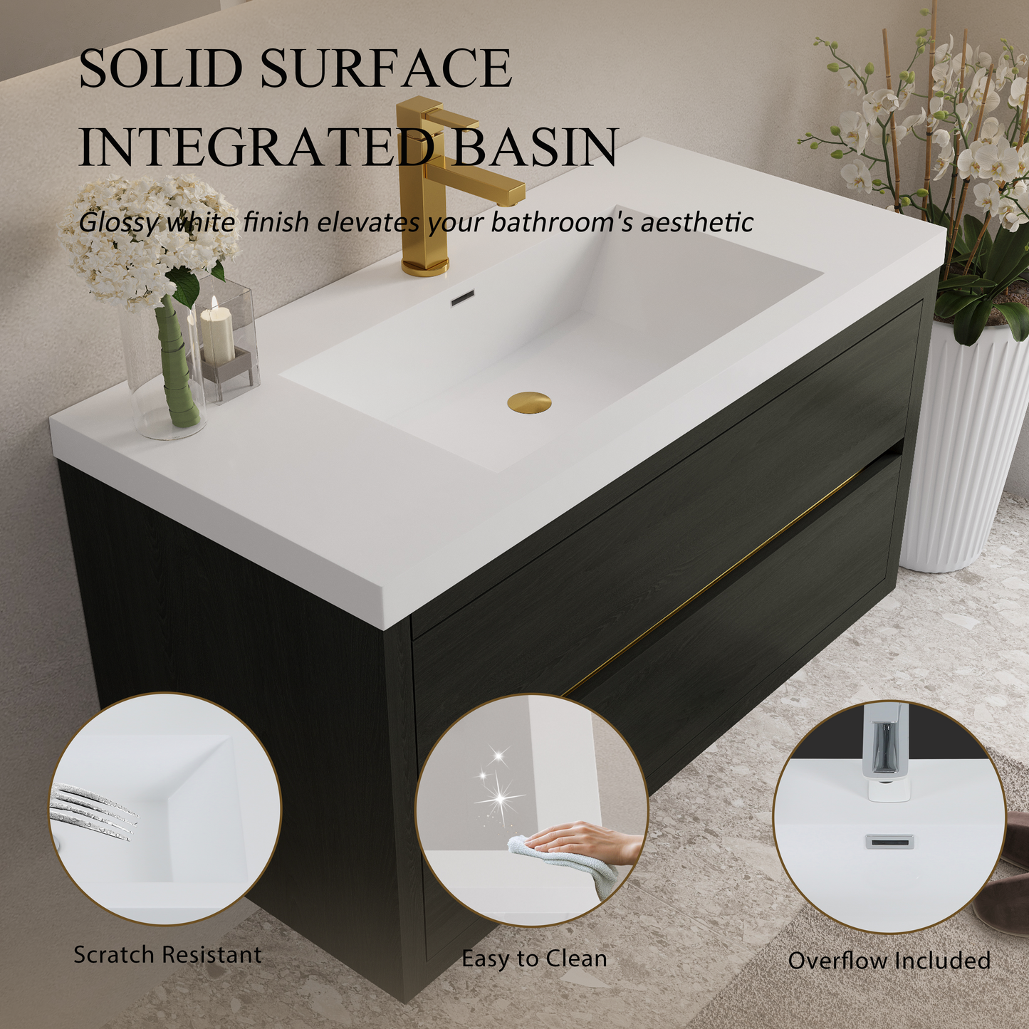 42" Aurelia - Floating Bathroom Vanity Espresso Wood