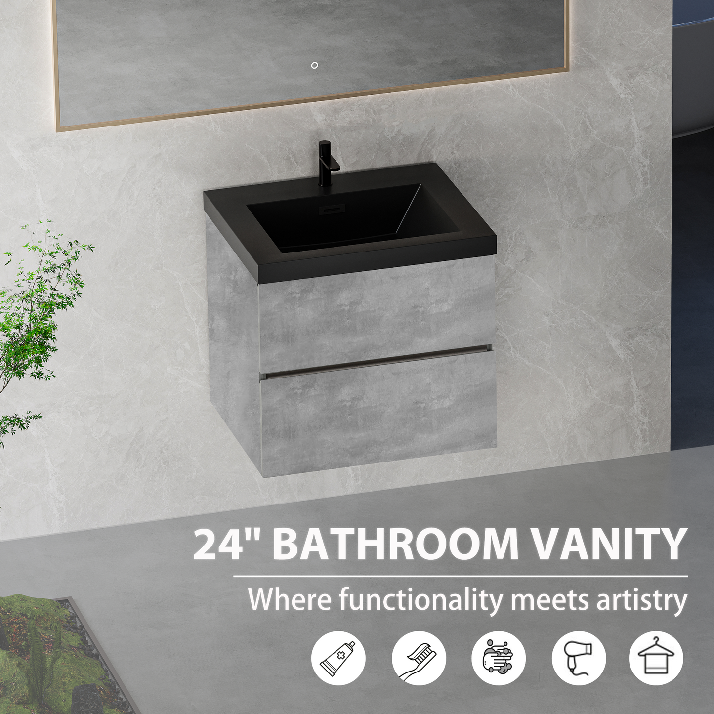 24" Edi - Modern Wall-mounted Bathroom Vanity