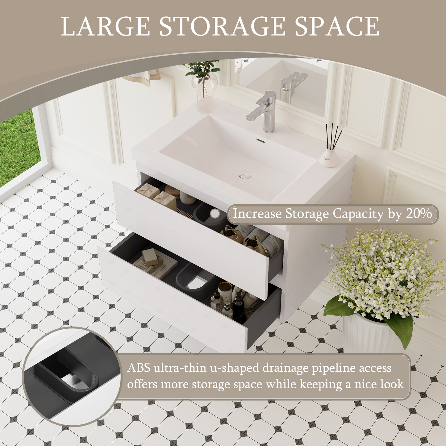 30" Angela - Floating Bathroom Vanity Glossy White