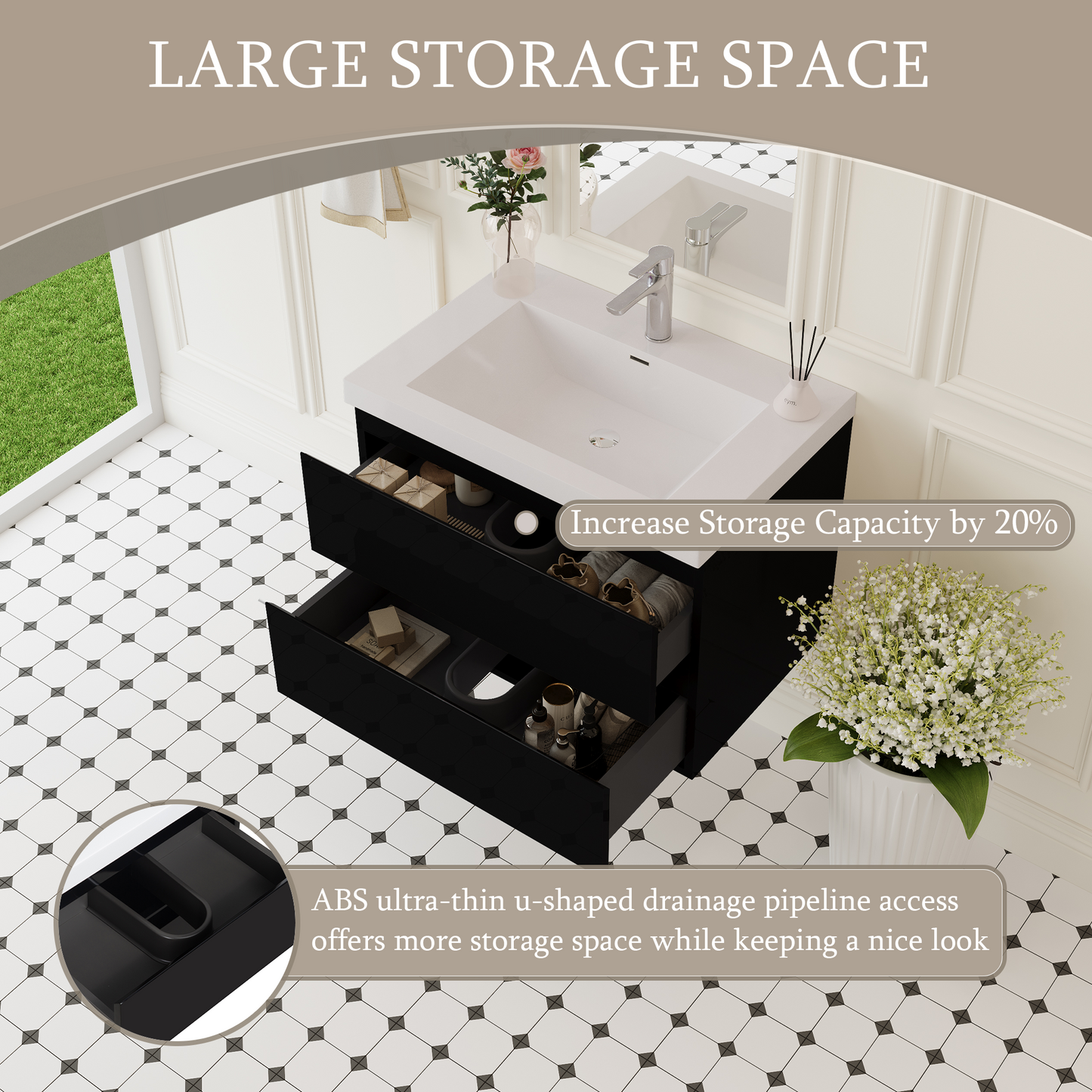 30" Angela - Floating Bathroom Vanity Glossy Black