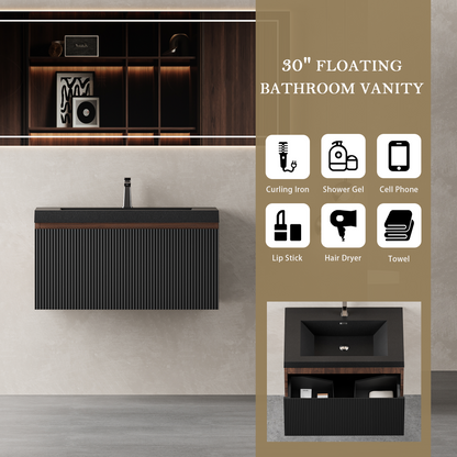 30" Liner - Floating Bathroom Vanity Smoked Walnut & lnk Black