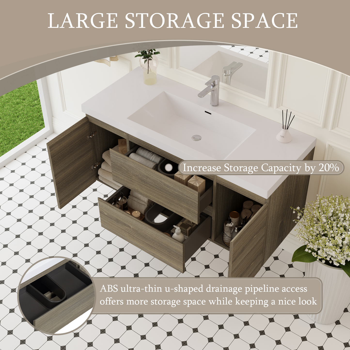 48" Angela - Floating Bathroom Vanity Ash Grey