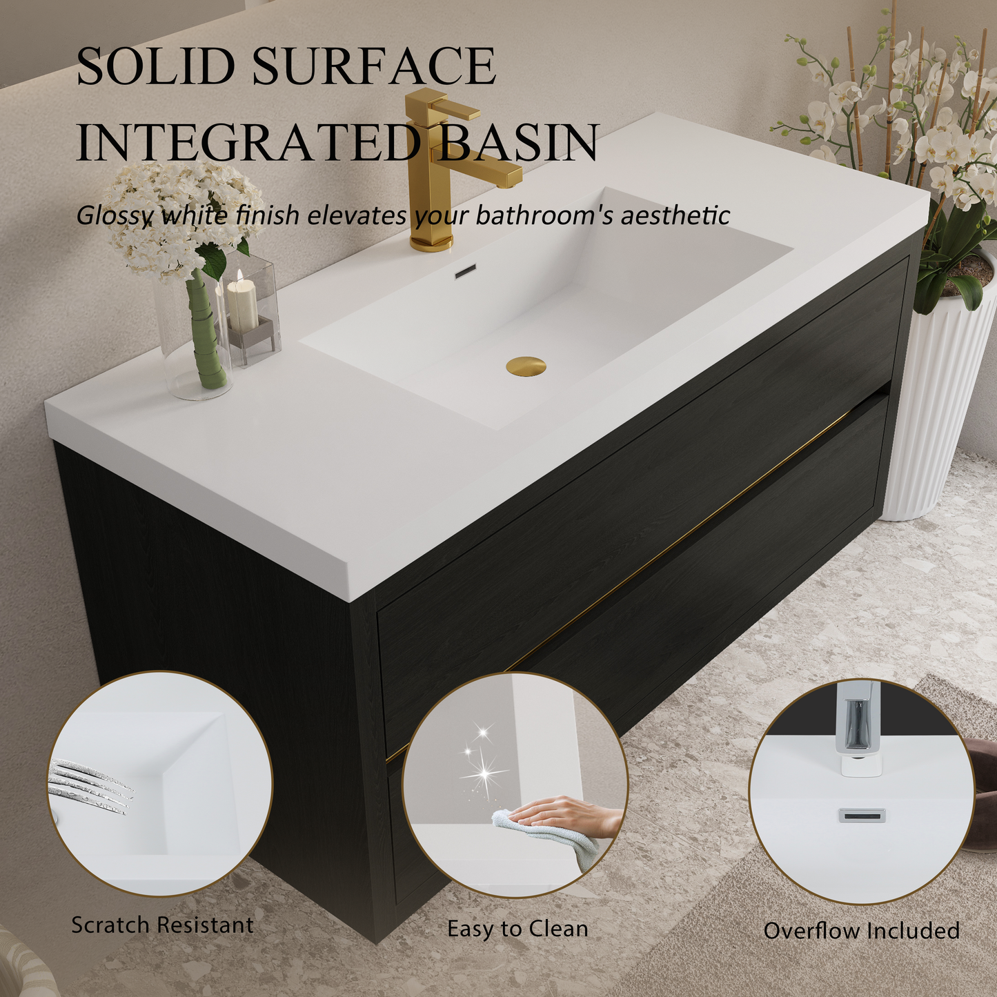 48" Aurelia - Floating Bathroom Vanity Espresso Wood
