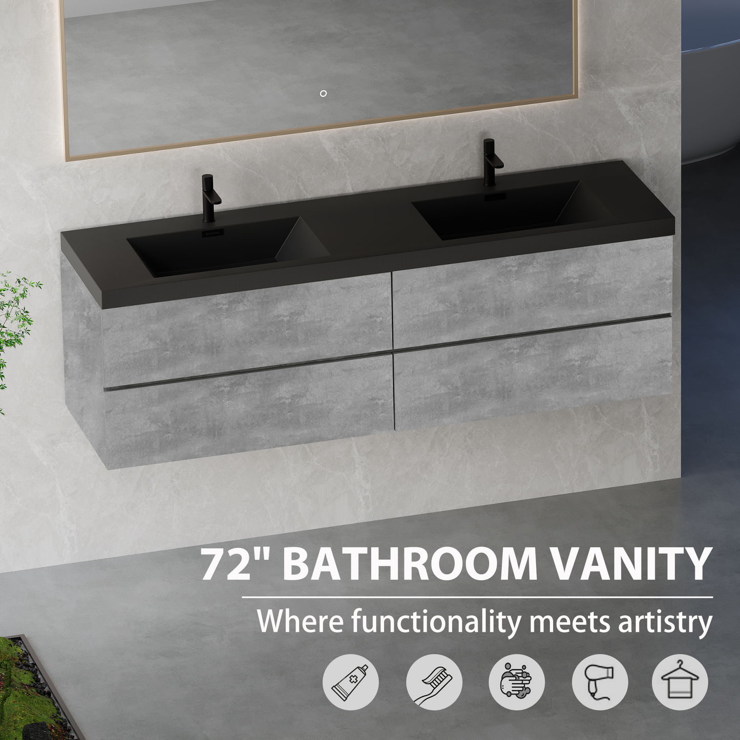 72" Edi - Modern Wall-mounted Bathroom Vanity