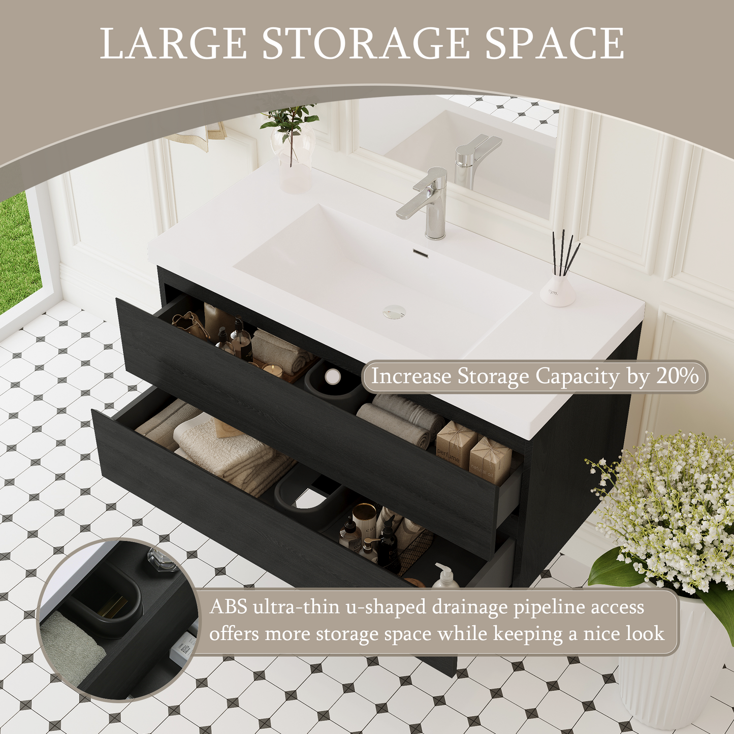 42" Angela - Floating Bathroom Vanity Espresso Wood