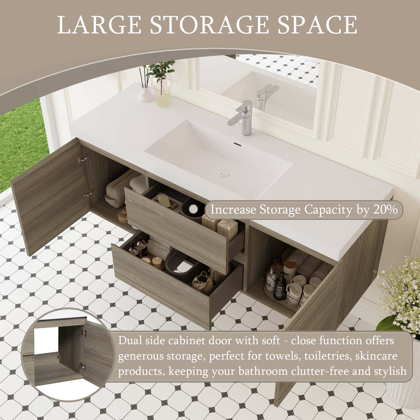 60" Angela - Floating Bathroom Vanity Single Sink Ash Grey