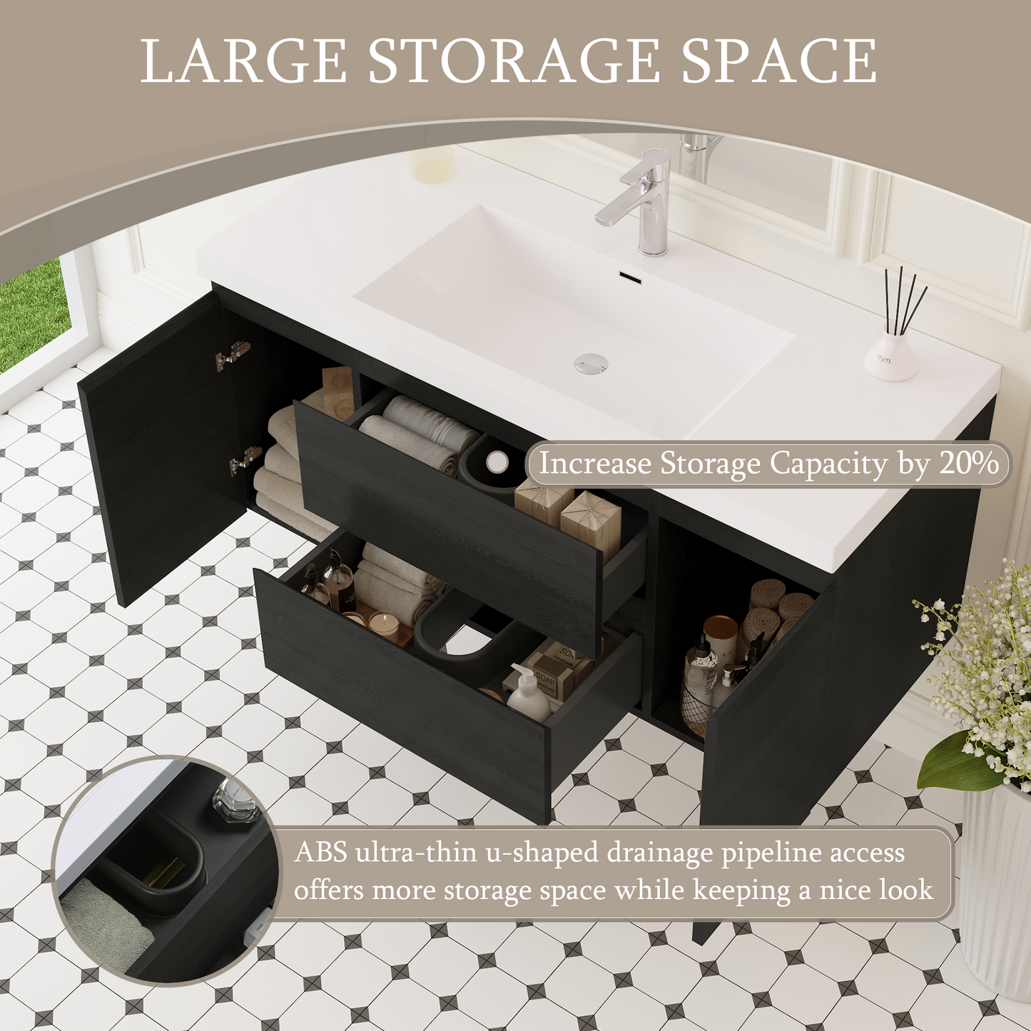 48" Angela - Floating Bathroom Vanity Espresso Wood