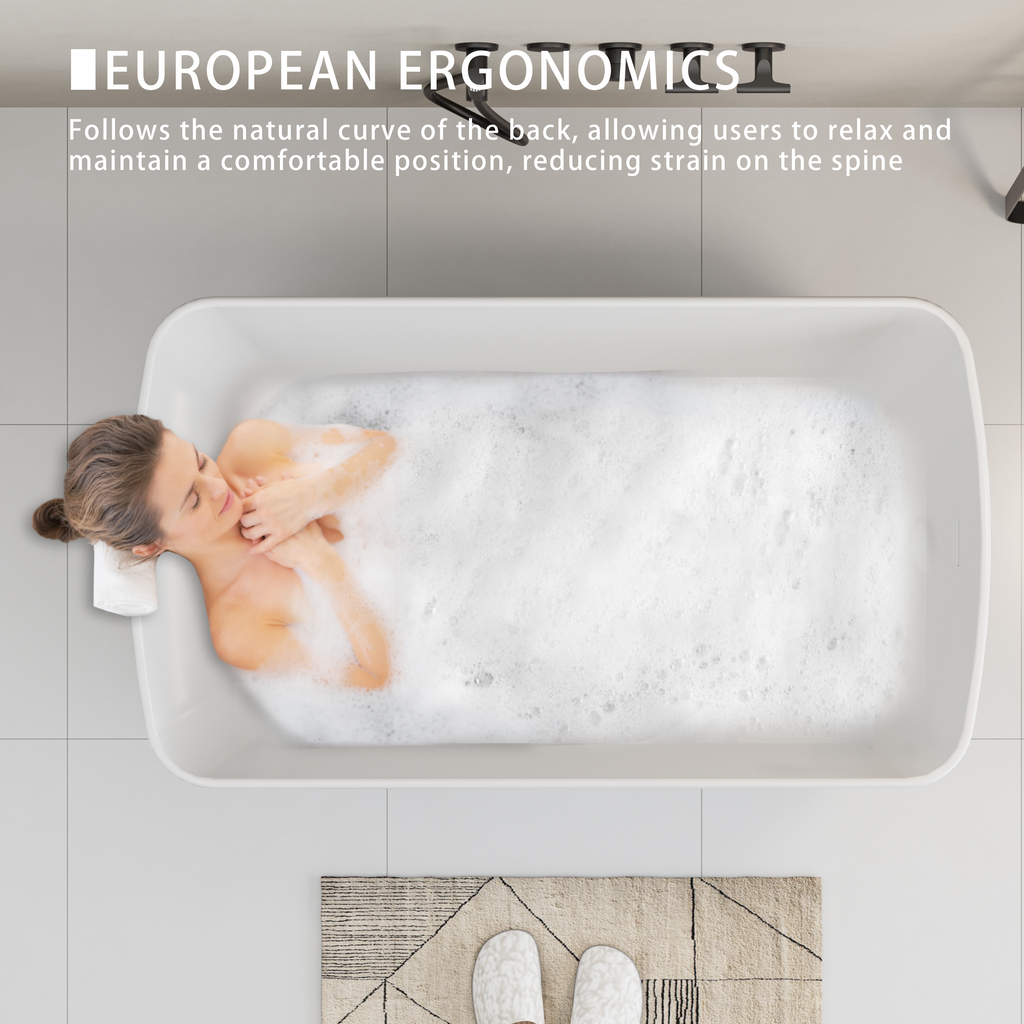 49" Acrylic Freestanding Japanese Soaking Tub, Square Sit-In Design, Chrome Overflow & Quick Drain, Glossy White