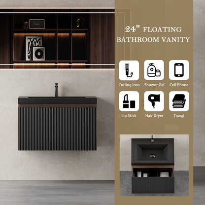 24" Liner - Floating Bathroom Vanity Smoked Walnut & lnk Black