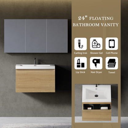 24" Liner - Floating Bathroom Vanity Natural Oak