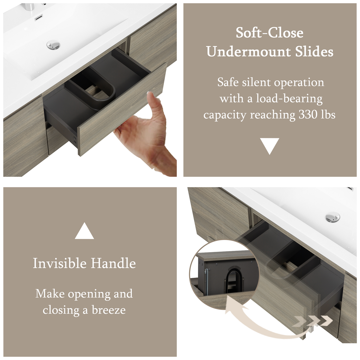 60" Angela - Floating Bathroom Vanity Single Sink Ash Grey