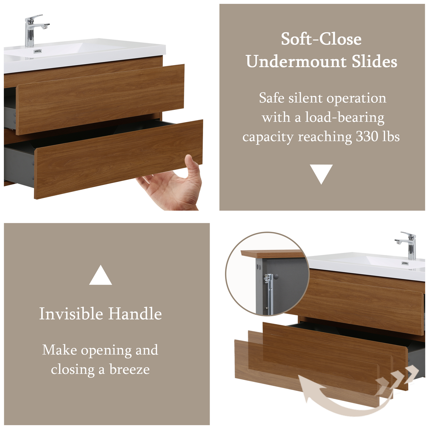 42" Angela - Floating Bathroom Vanity Honey Gold Walnut