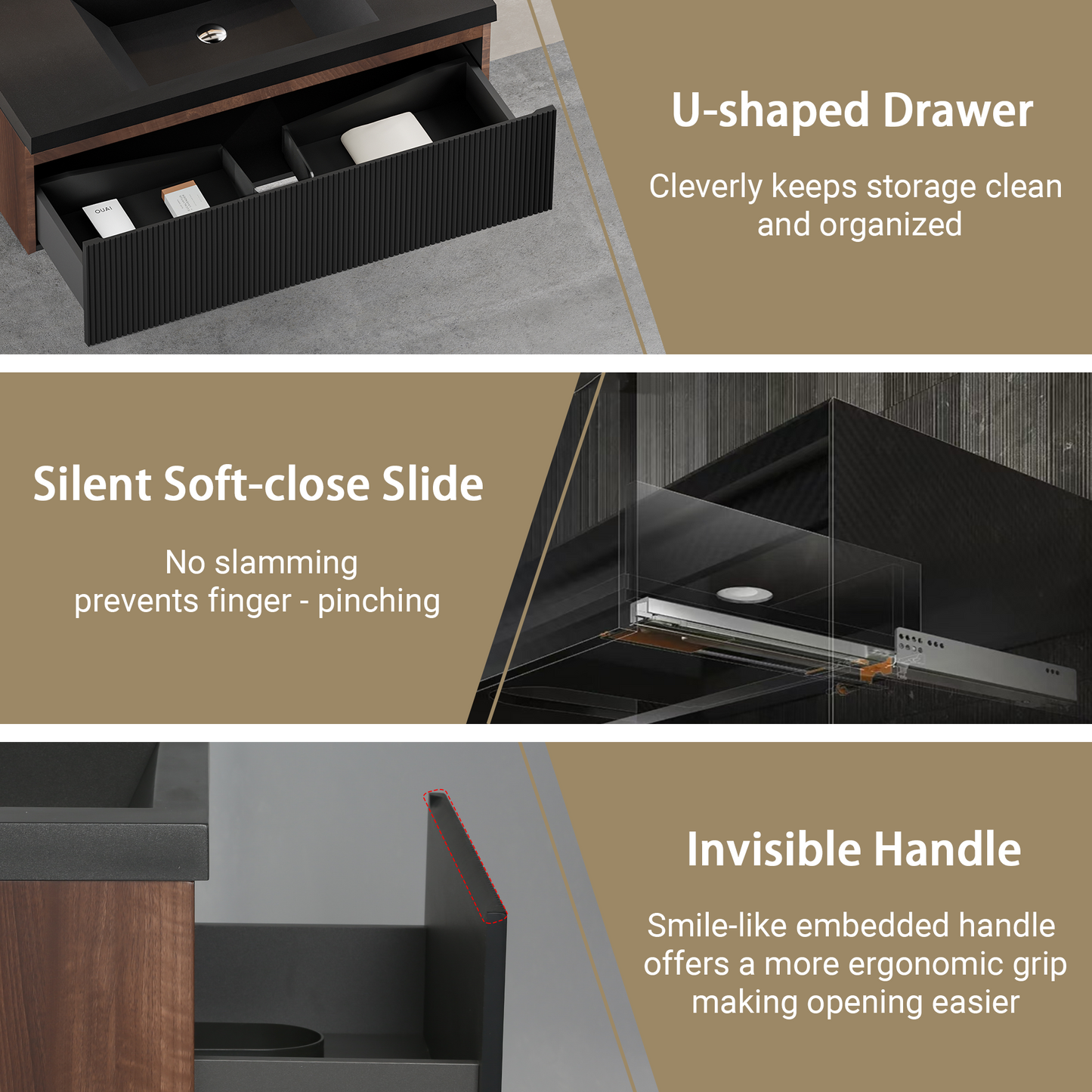 42" Liner - Floating Bathroom Vanity Smoked Walnut & lnk Black