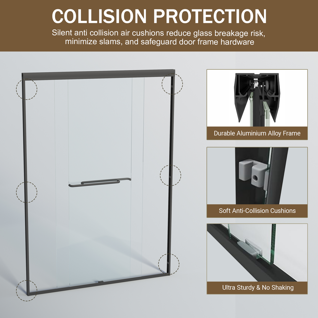 44–48" W x 72" H Double Sliding Shower Door, Semi-Frameless Bypass, 1/4" Tempered Glass, Matte Black
