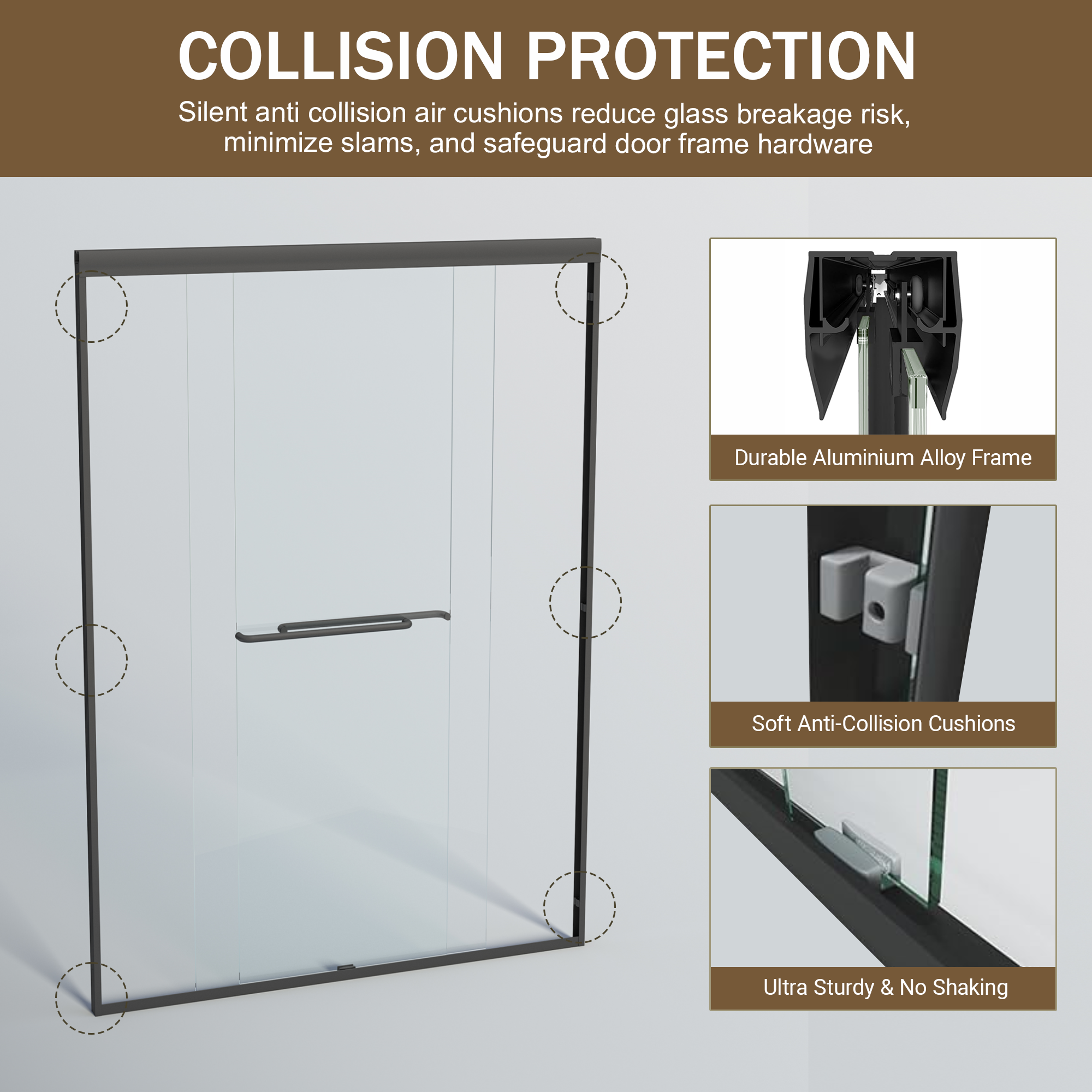 44–48" W x 72" H Double Sliding Shower Door, Semi-Frameless Bypass, 1/4" Tempered Glass, Matte Black
