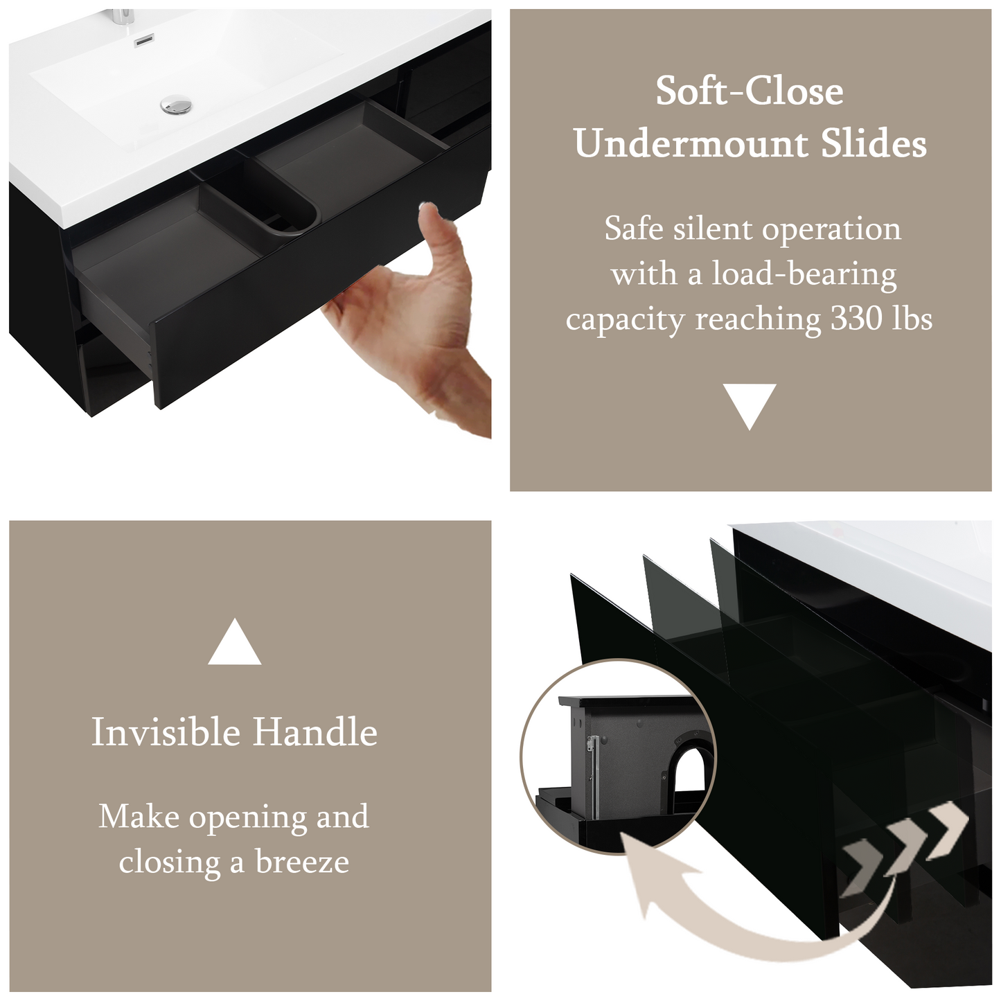 72" Angela - Floating Bathroom Vanity Double Sink Glossy Black