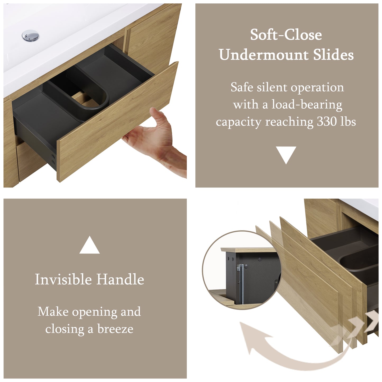 48" Angela - Floating Bathroom Vanity Natural Oak