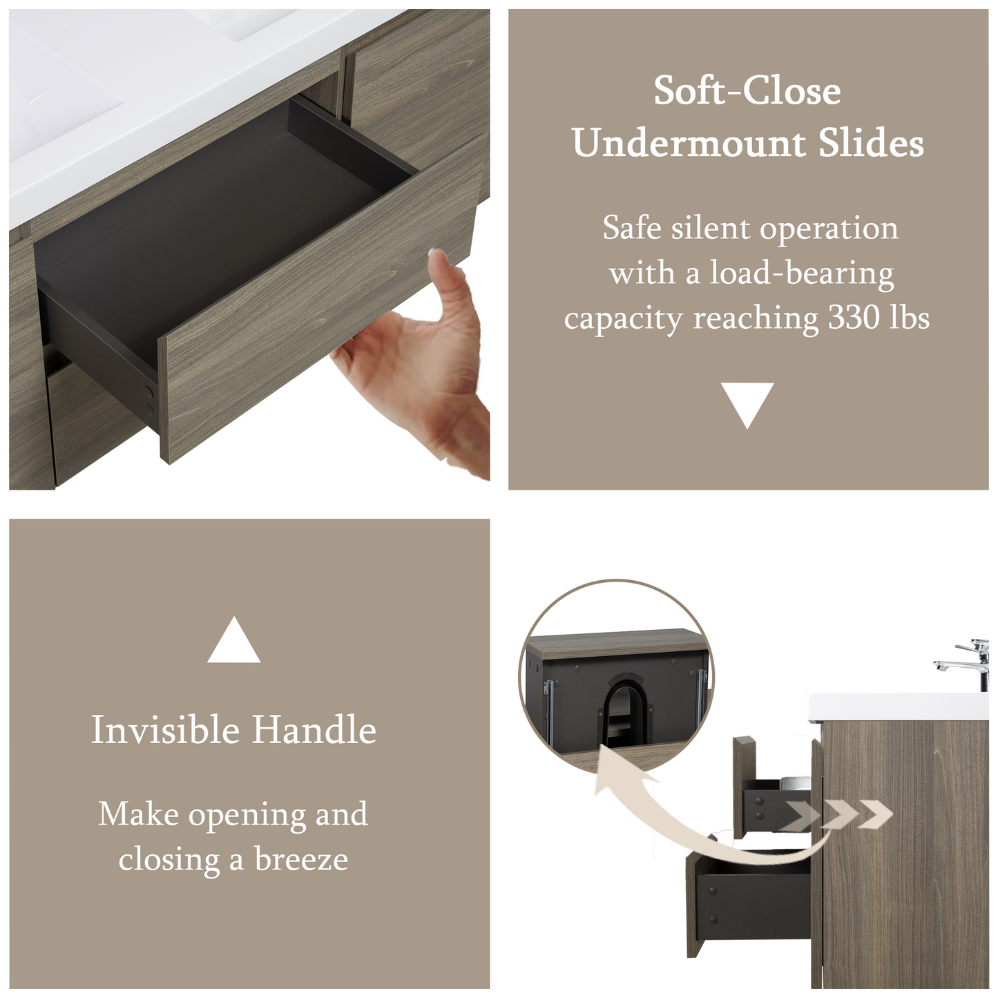 60" Angela - Floating Bathroom Vanity Double Sink Ash Grey