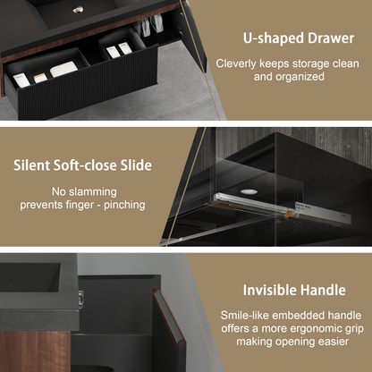 48" Liner - Floating Bathroom Vanity Smoked Walnut & lnk Black