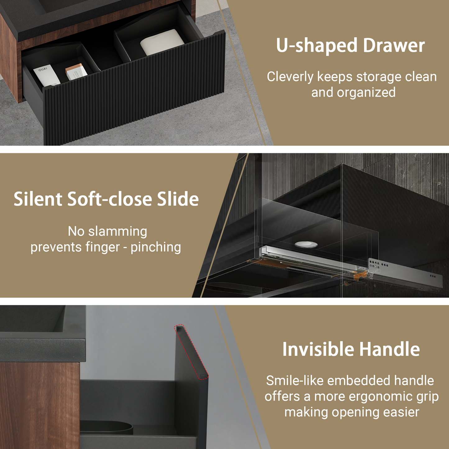 30" Liner - Floating Bathroom Vanity Smoked Walnut & lnk Black