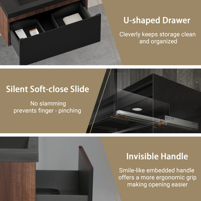 30" Liner - Floating Bathroom Vanity Smoked Walnut & lnk Black
