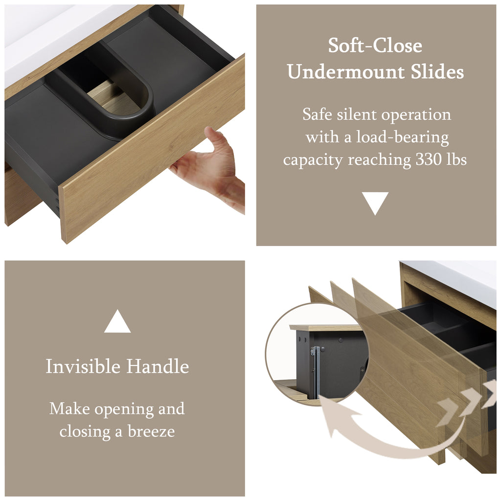 24" Angela - Floating Bathroom Vanity Natural Oak