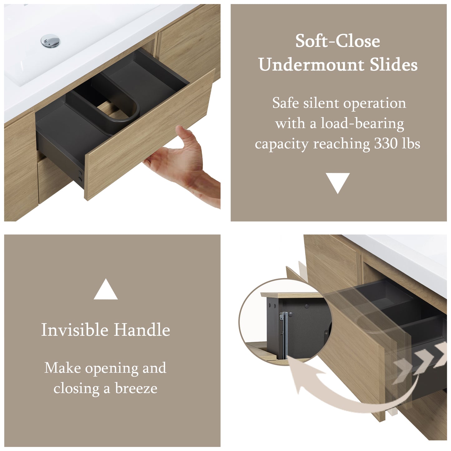 60" Angela - Floating Bathroom Vanity Single Sink Natural Oak