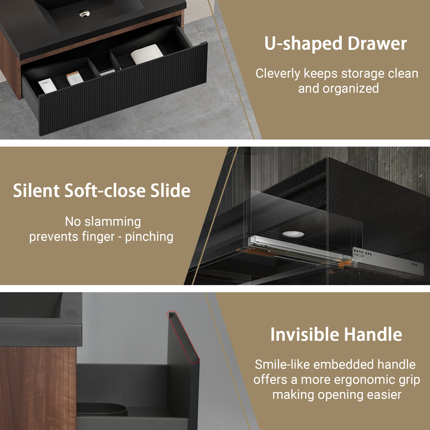 36" Liner - Floating Bathroom Vanity Smoked Walnut & lnk Black