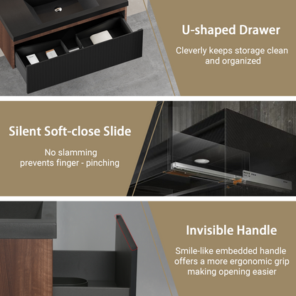 36" Liner - Floating Bathroom Vanity Smoked Walnut & lnk Black