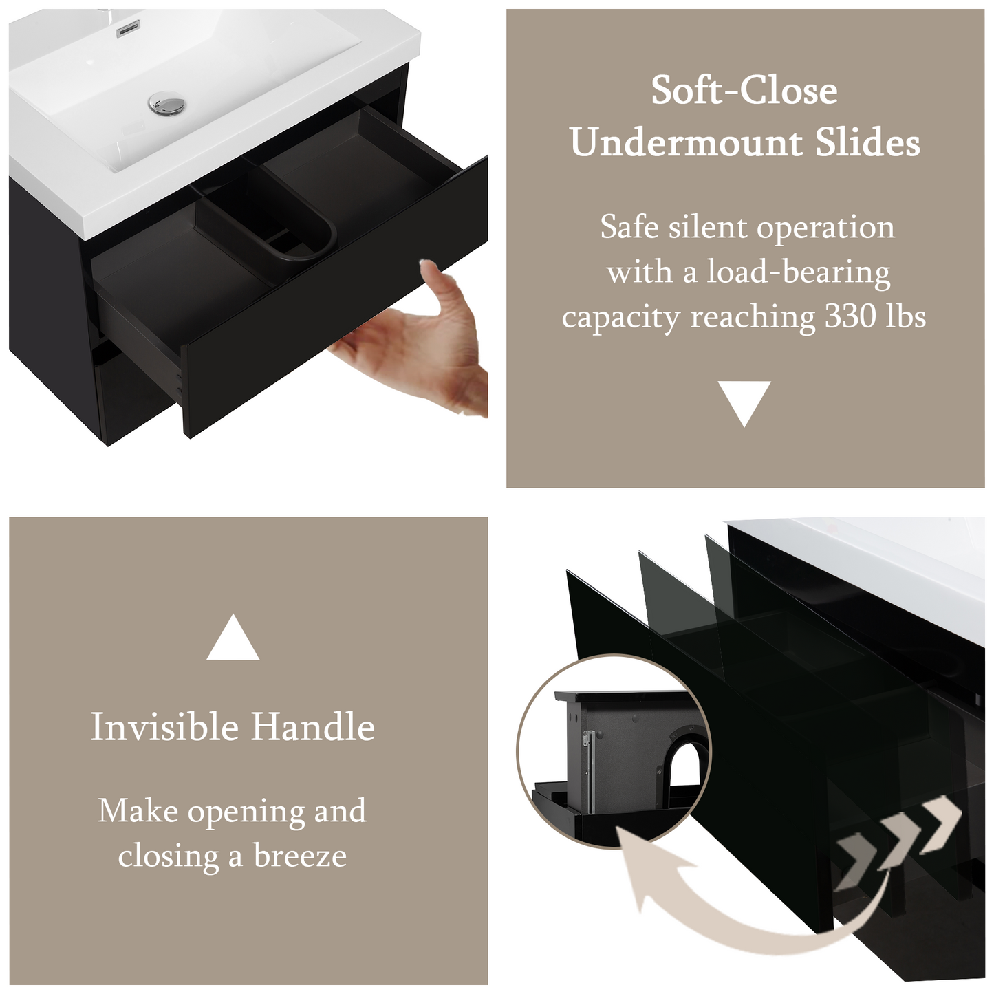 30" Angela - Floating Bathroom Vanity Glossy Black