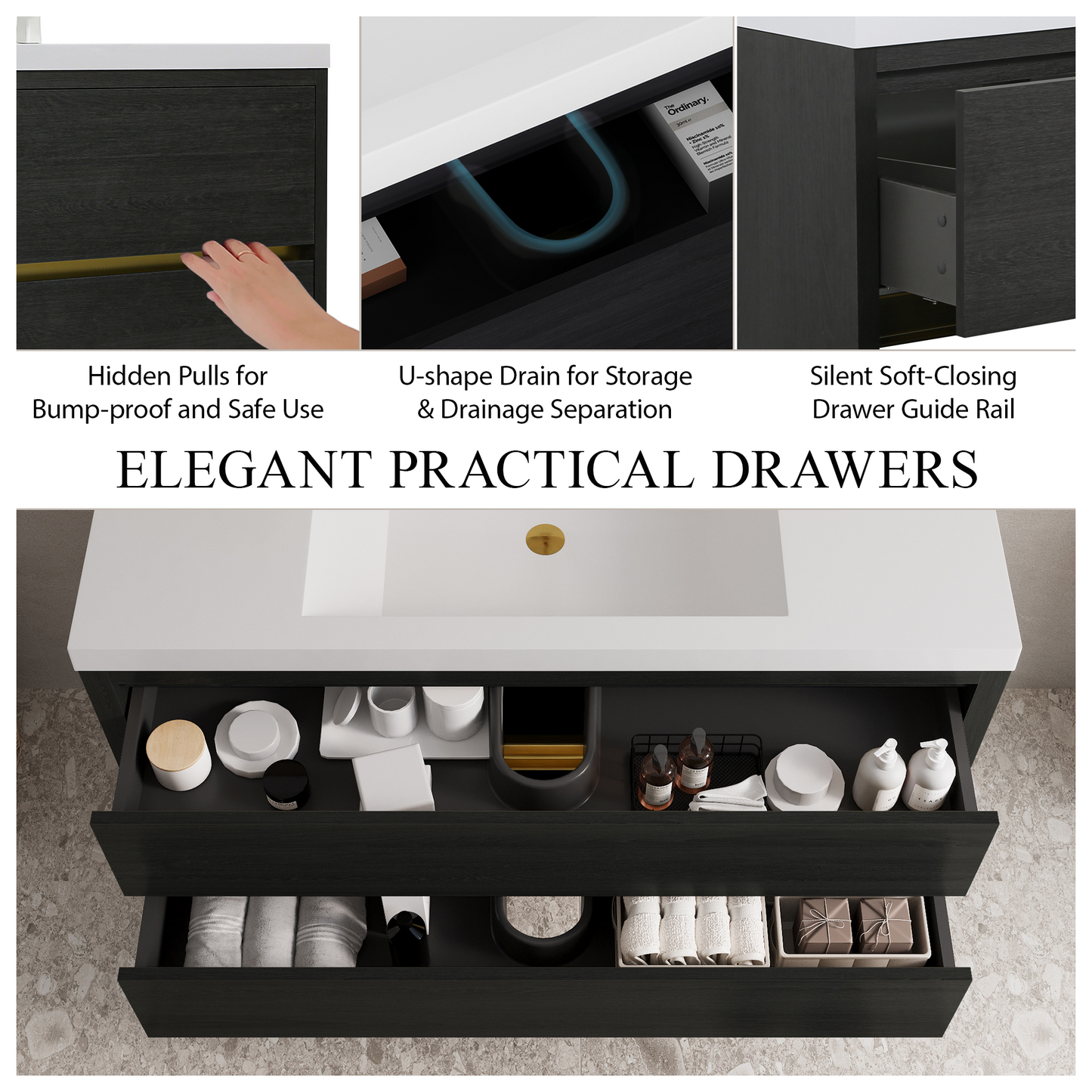 48" Aurelia - Floating Bathroom Vanity Espresso Wood
