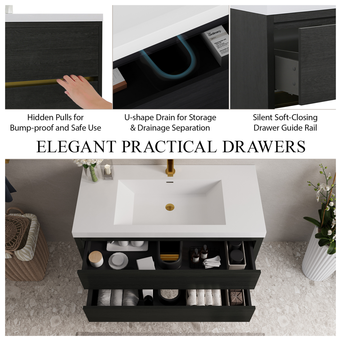 42" Aurelia - Floating Bathroom Vanity Espresso Wood