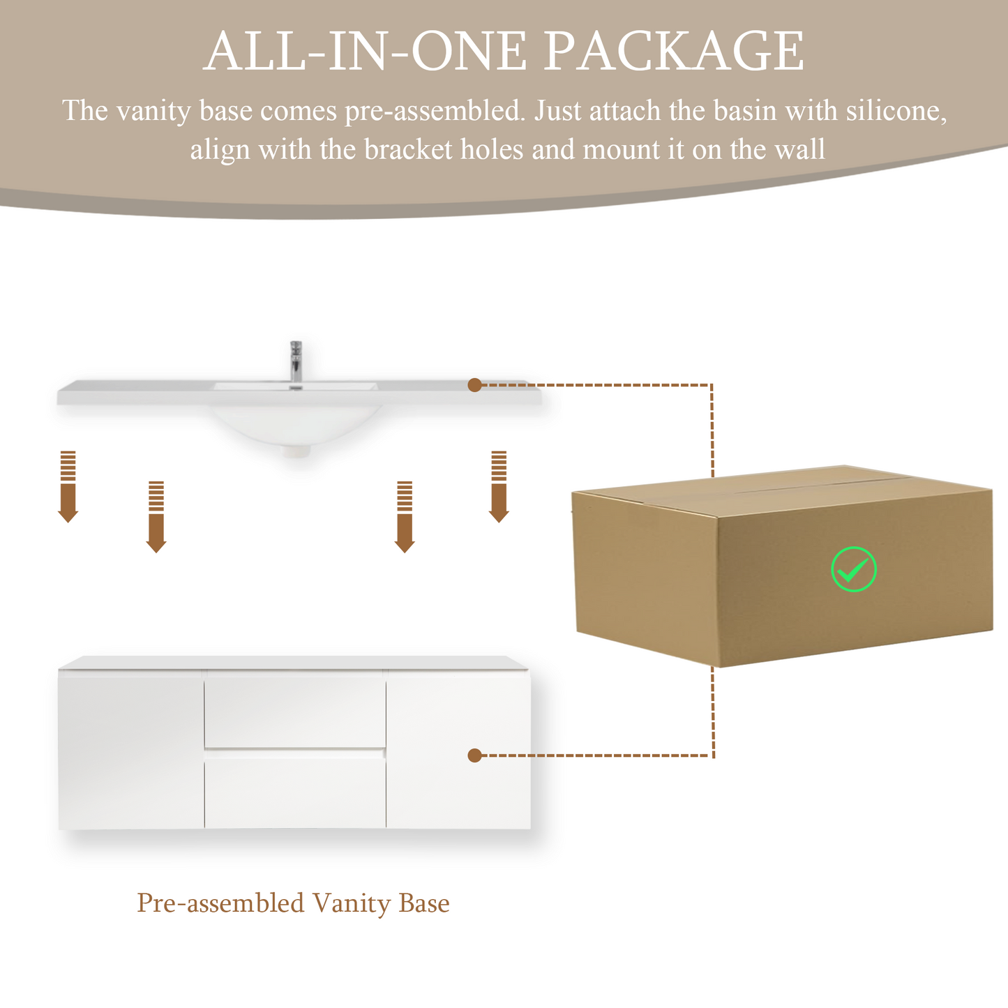 60" Angela - Floating Bathroom Vanity Single Sink Glossy White