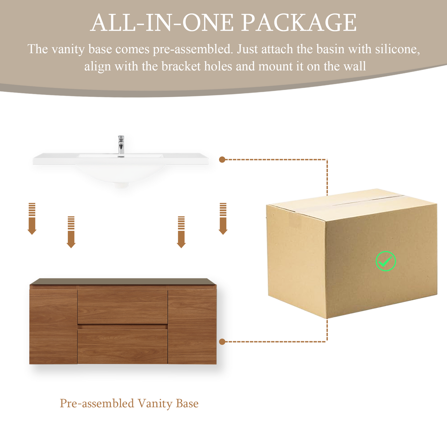 48" Angela - Floating Bathroom Vanity Honey Gold Walnut