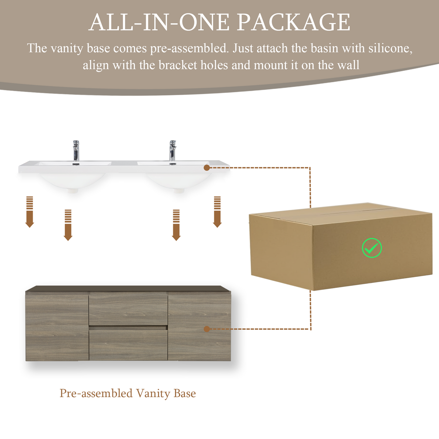 60" Angela - Floating Bathroom Vanity Double Sink Ash Grey