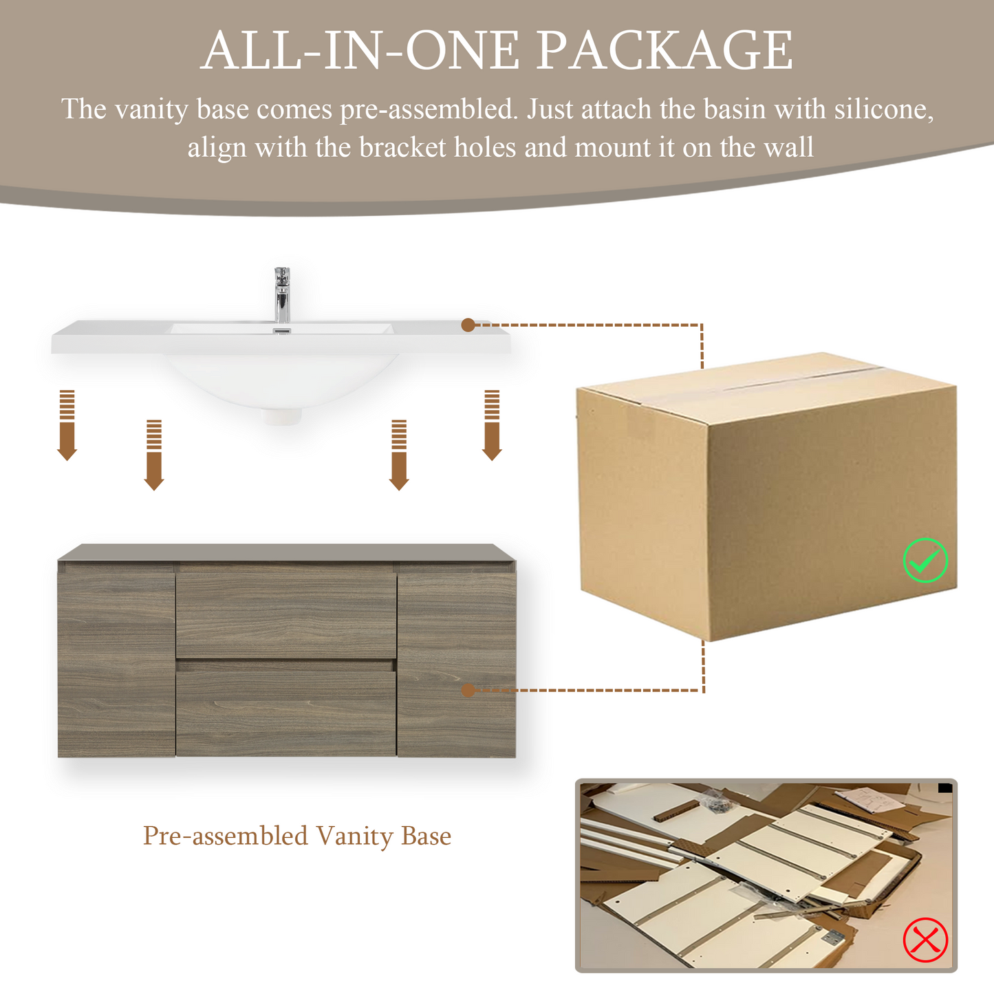 48" Angela - Floating Bathroom Vanity Ash Grey