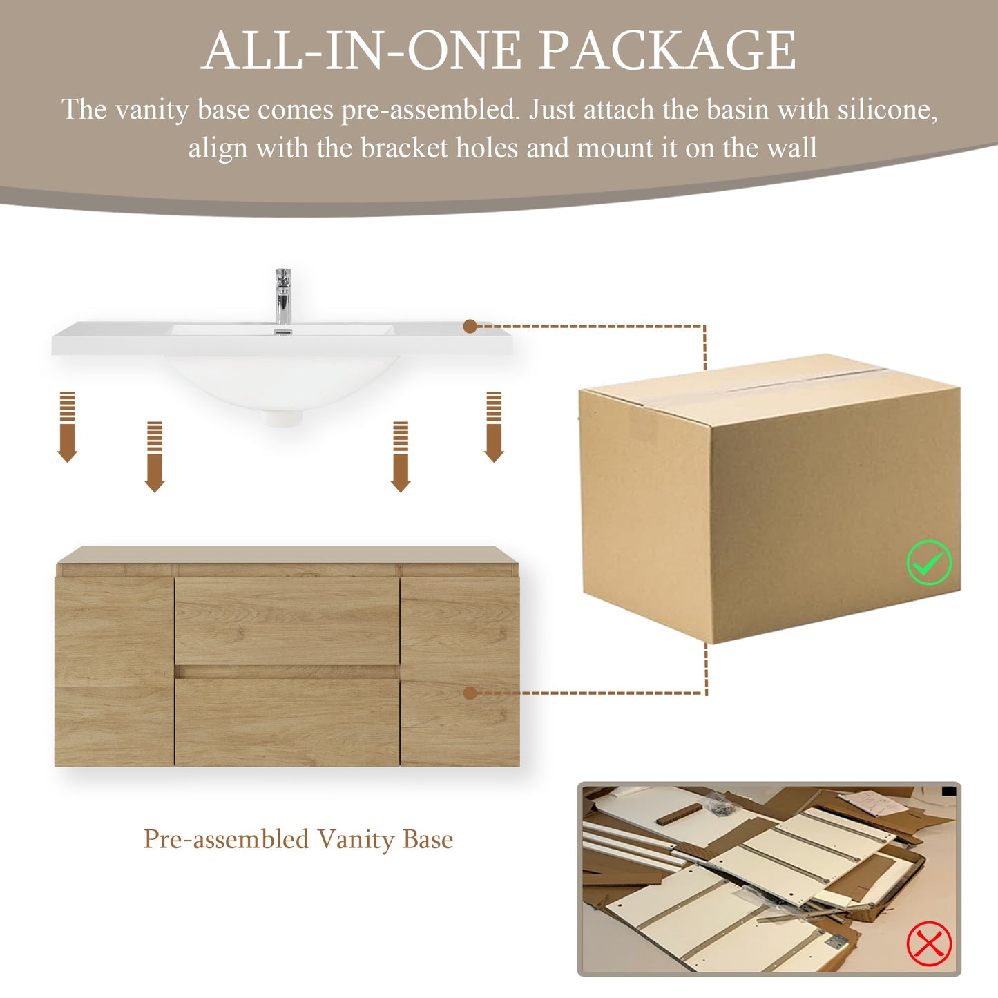 48" Angela - Floating Bathroom Vanity Natural Oak