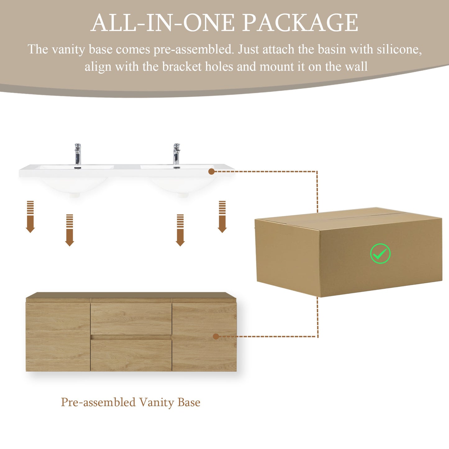 60" Angela - Floating Bathroom Vanity Single Sink Natural Oak