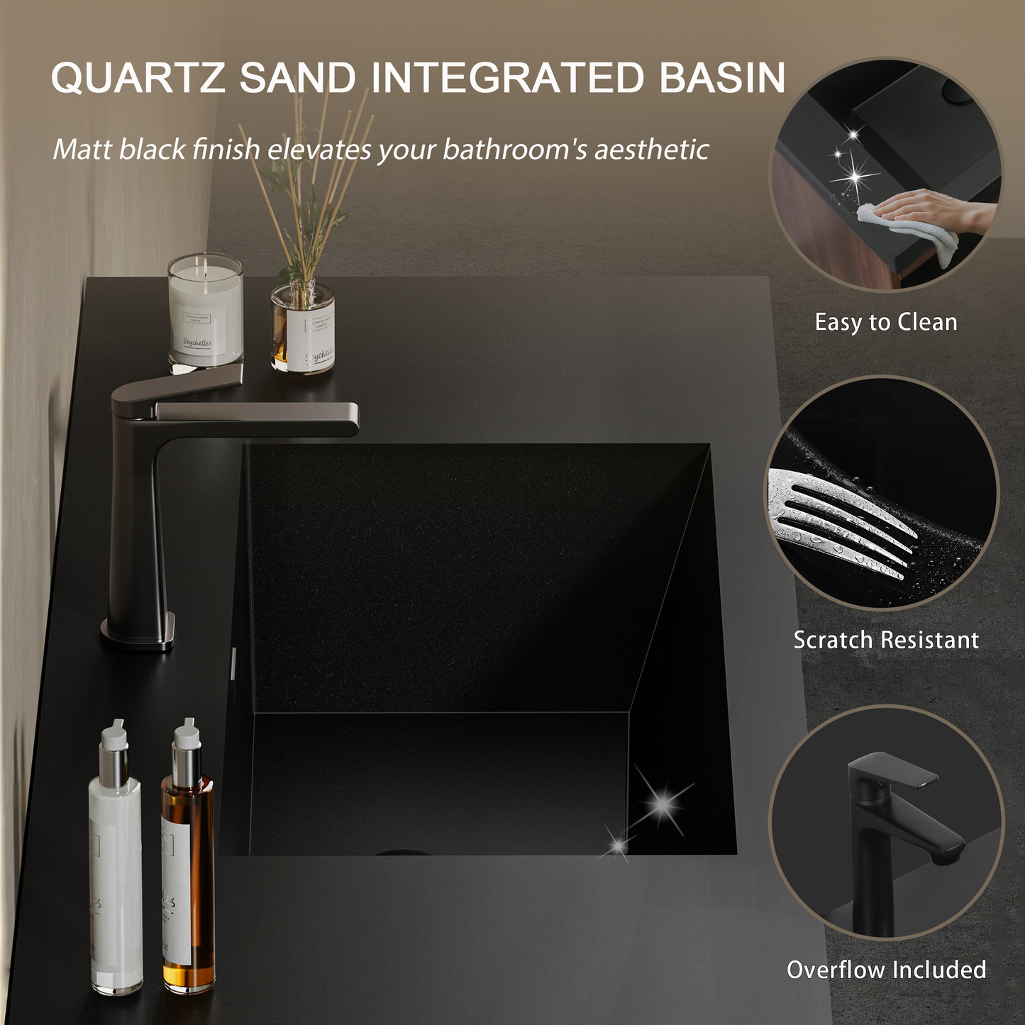 72" Liner - Floating Bathroom Vanity Integrated Double Basin Smoked Walnut & lnk Black