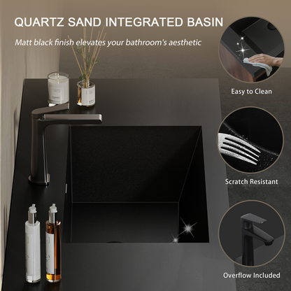 72" Liner - Floating Bathroom Vanity Integrated Double Basin Smoked Walnut & lnk Black