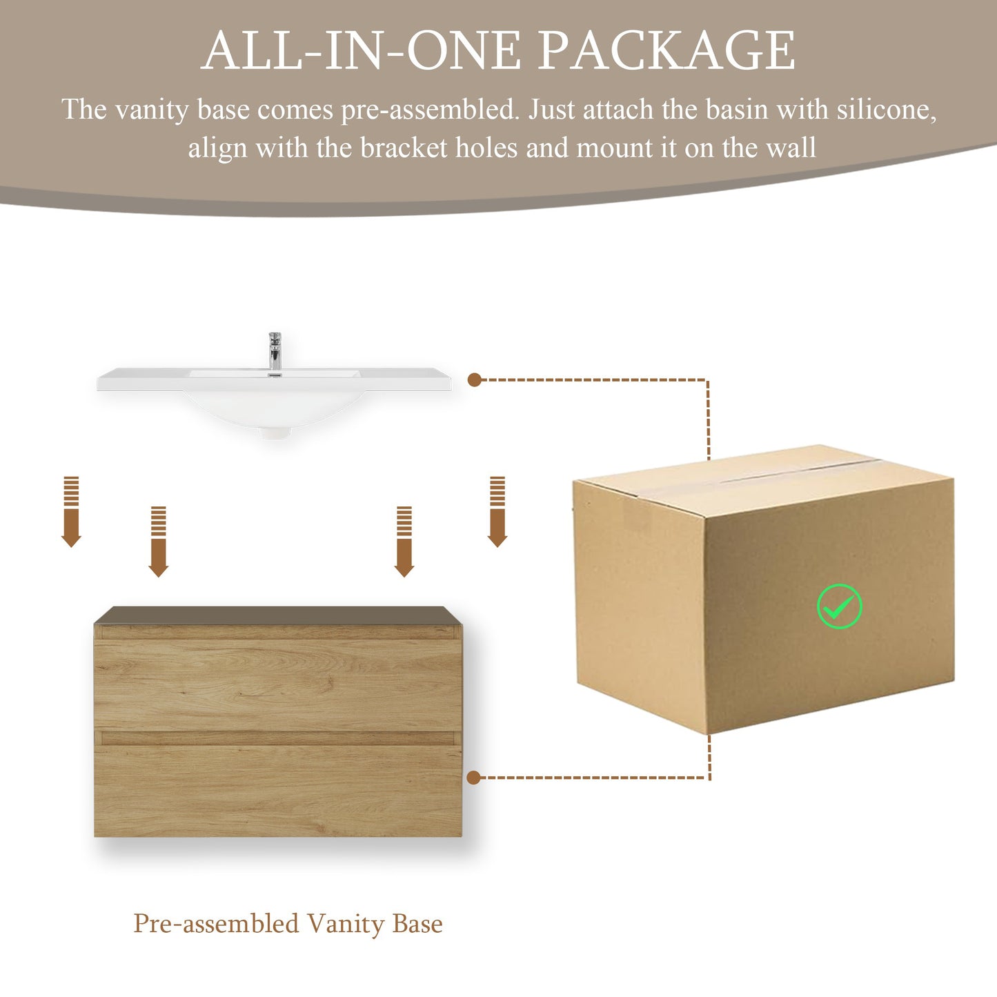 36" Angela - Floating Bathroom Vanity Natural Oak