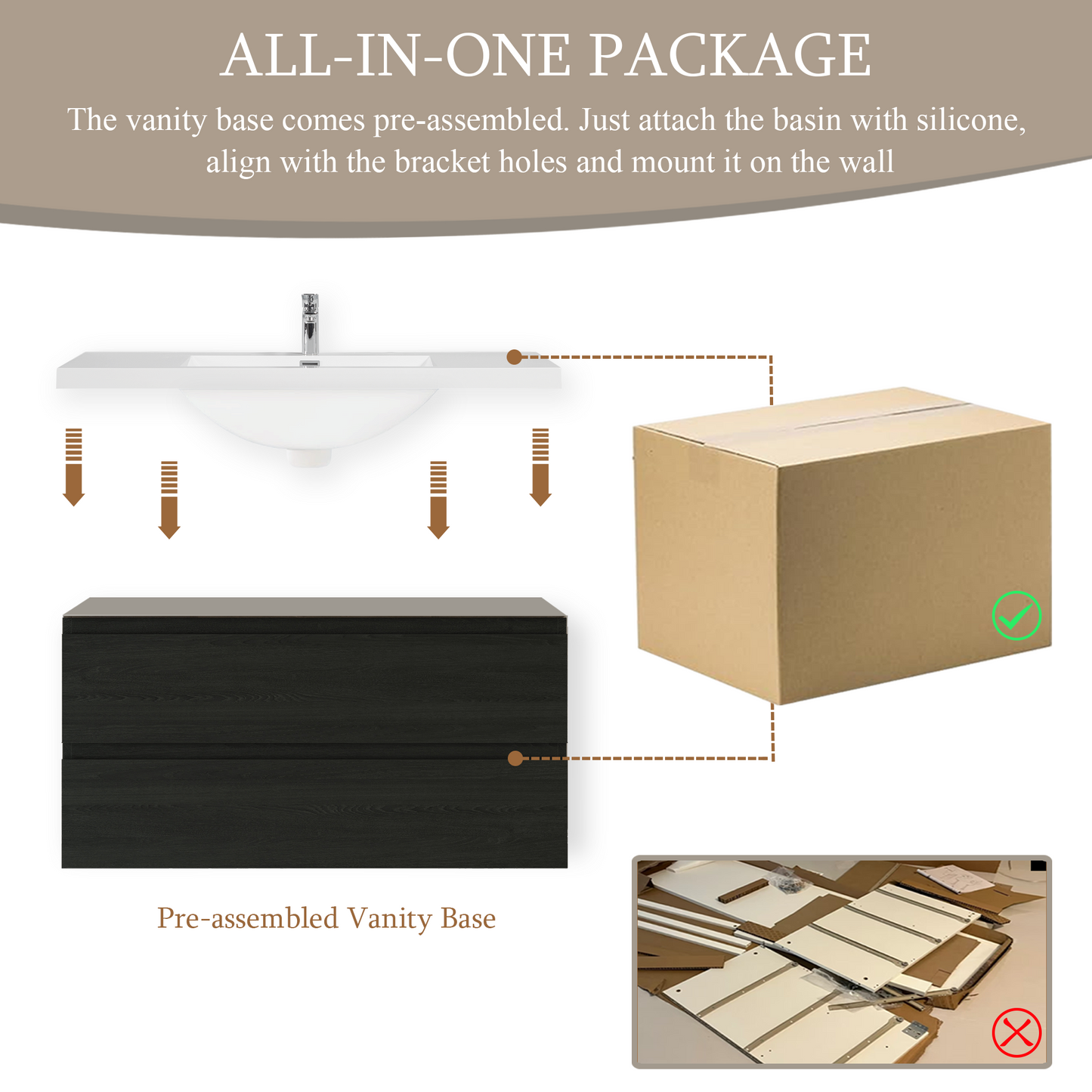 48" Angela - Floating Bathroom Vanity Espresso Wood