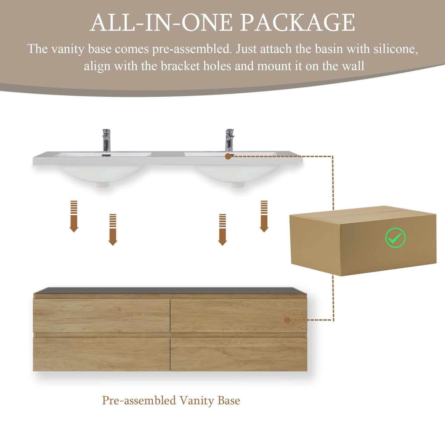 72" Angela - Floating Bathroom Vanity Double Sink Natural Oak