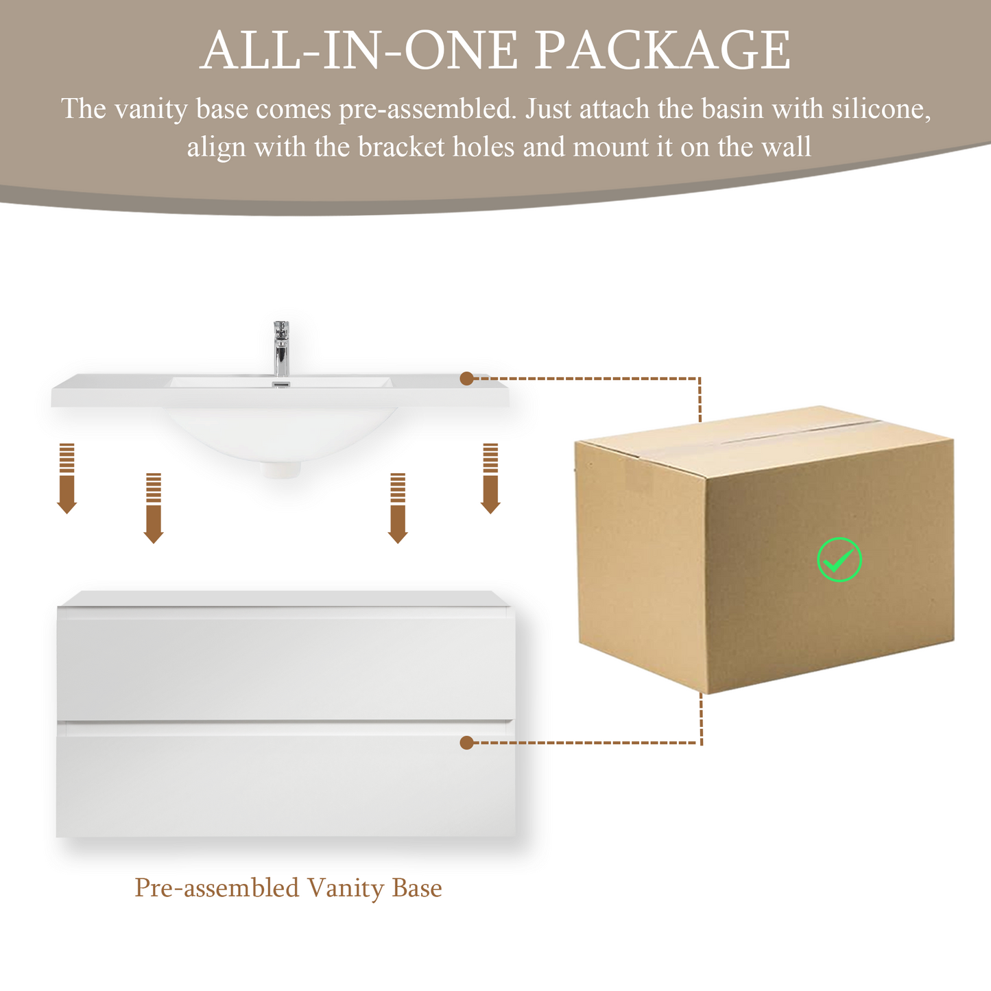 42" Angela - Floating Bathroom Vanity Glossy White