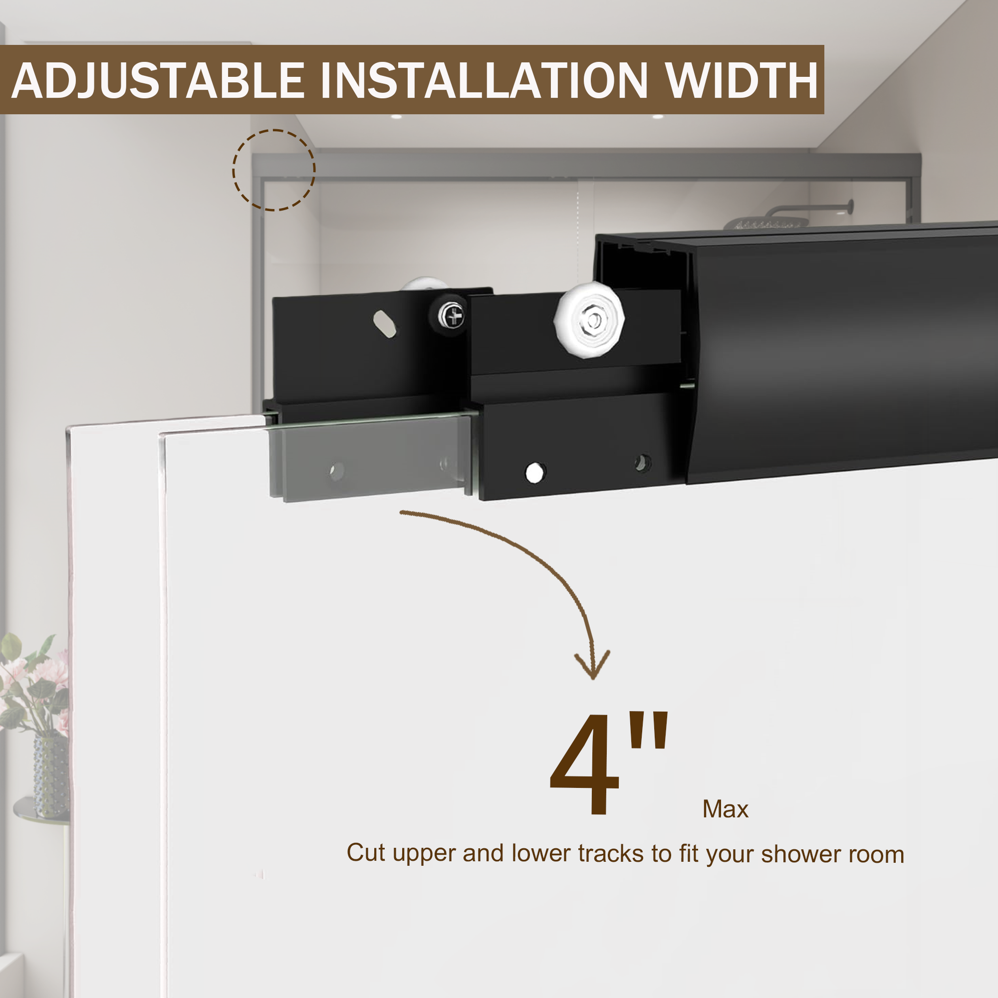 56–60" Double Sliding Shower Door, Semi-Frameless Bypass, 1/4" Tempered Glass, Matte Black