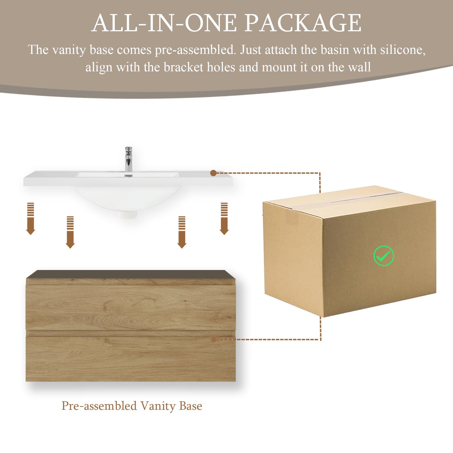 42" Angela - Floating Bathroom Vanity Natural Oak